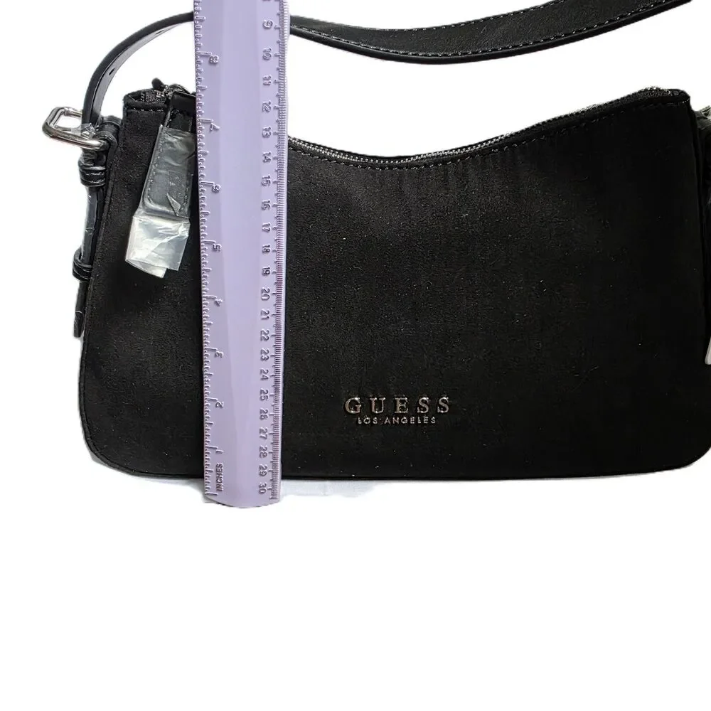 NWT GUESS Black Alisha suede Shoulder Handbag Minimalist Y2K - Picture 5 of 8